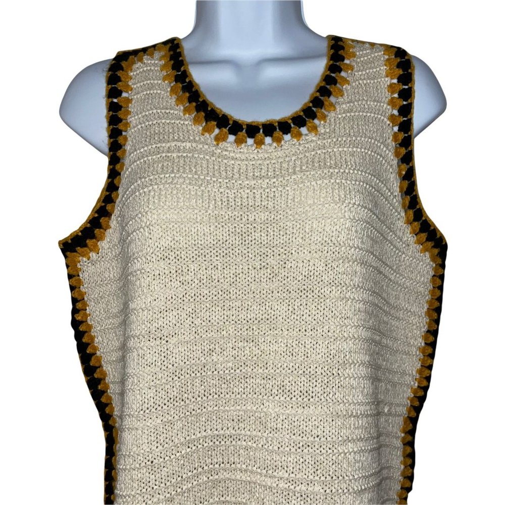 Boston Proper Cream Retro 70's Style Boho Bohemian Sleeveless Pullover Sweater S - Picture 2 of 10
